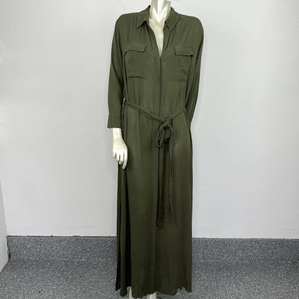 L'AGENCE Olive Green Long Shirt Dress